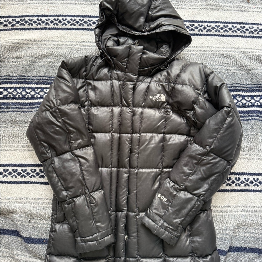 The North Face Womens 600 Down Zip Hooded Puffer Jacket Parka Coat Gray Small S